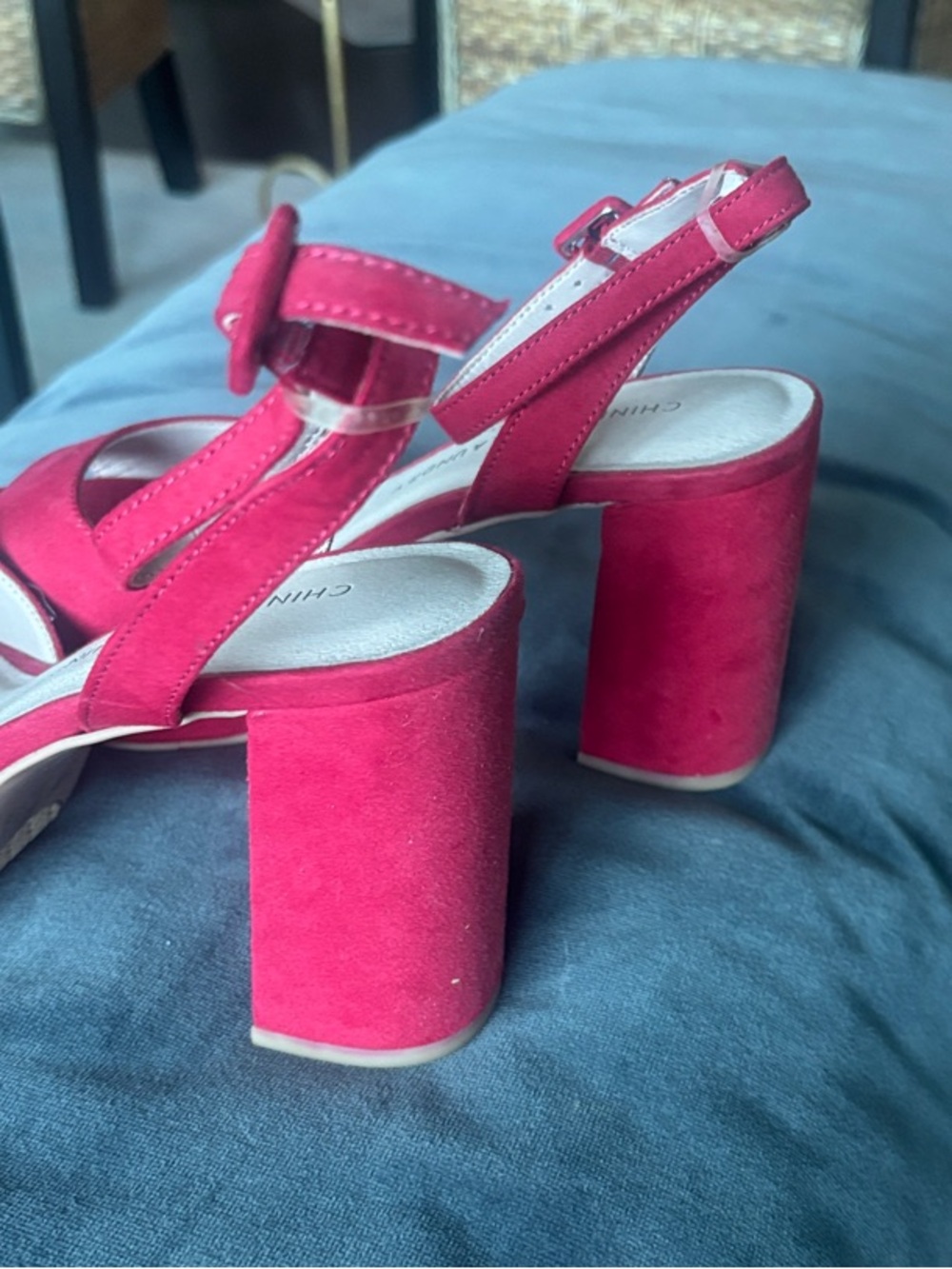 Chinese Laundry Red Suede Platform Block Heel Sandals - Picture 3 of 4